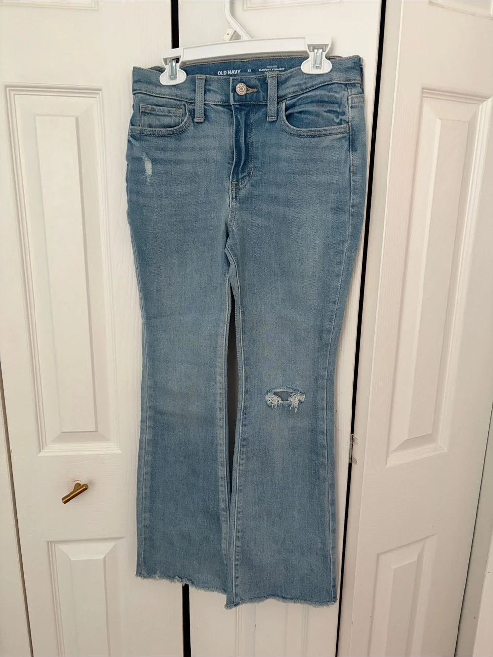 Old Navy Light Blue Flare Jeans with Distressed Knee